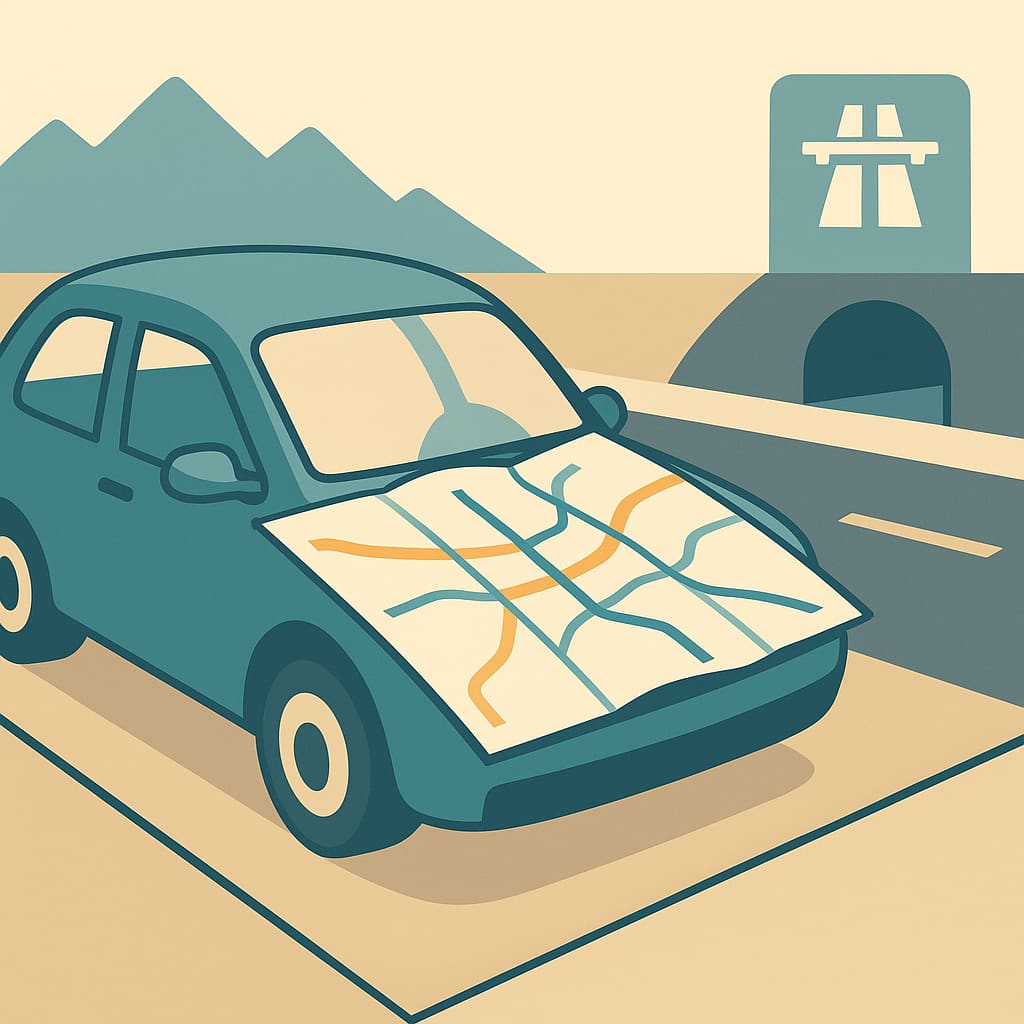 Illustration einer Reiseplanung für Fahrten auf Schweizer Nationalstrassen