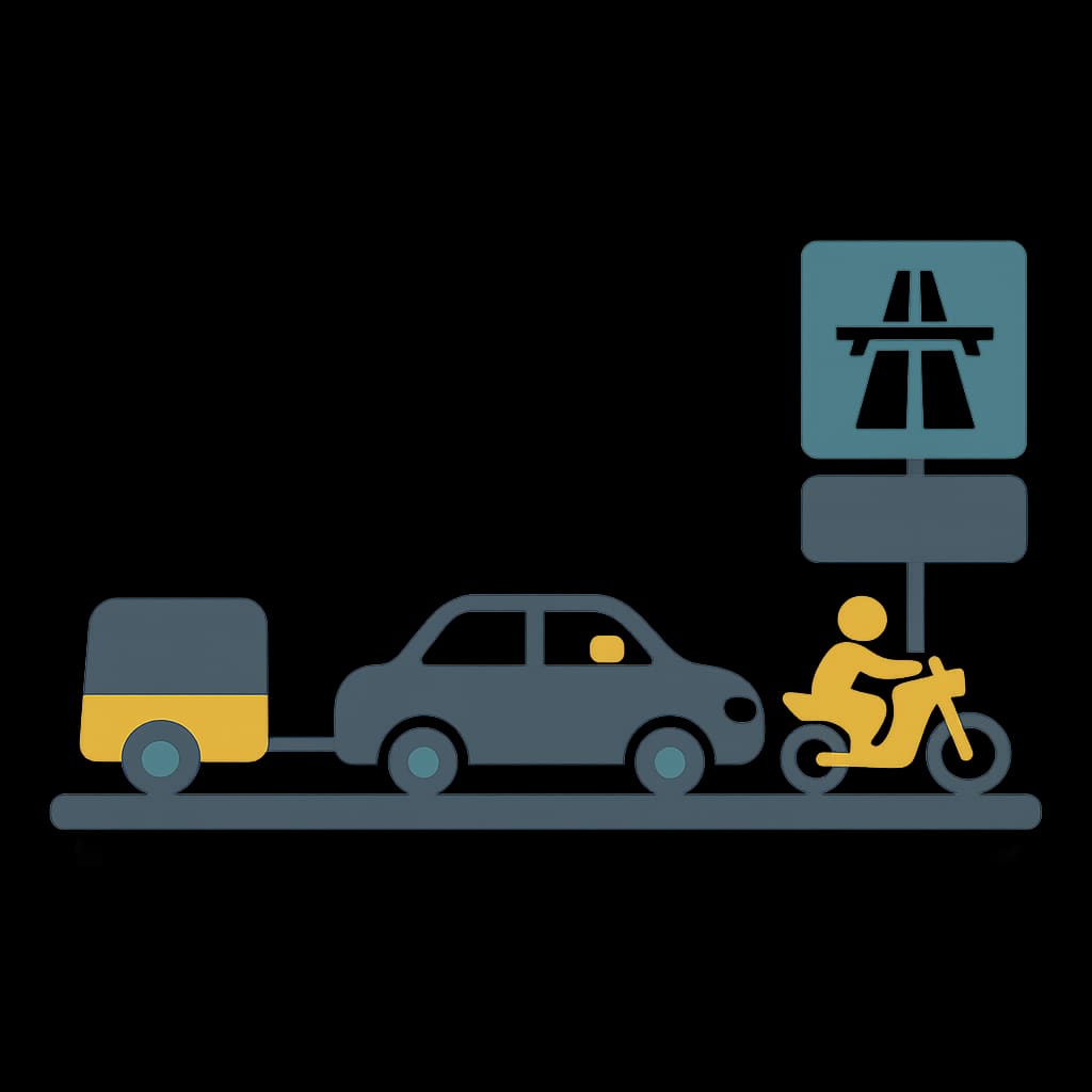 Illustration mit Auto, Anhänger und Motorrad im Zusammenhang mit der Schweizer Vignettenpflicht